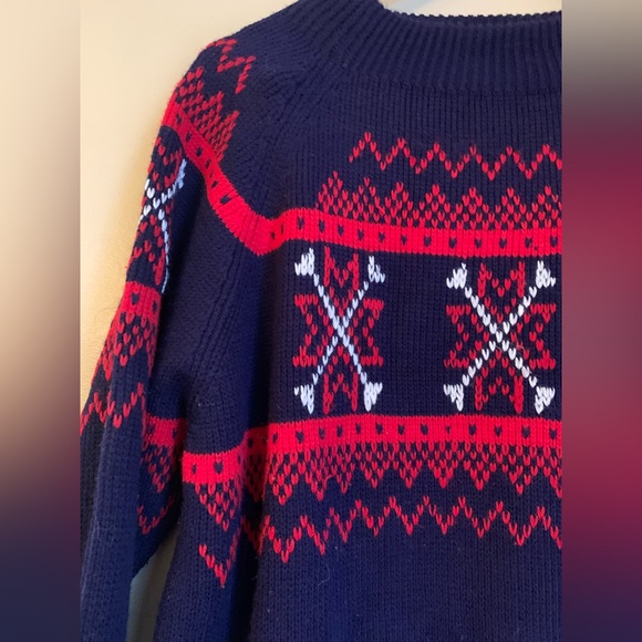 Vtg JCPenney Sweater Mens XLarge Blue Fair Isle Snowflake Mock Neck Knit Acrylic - Picture 3 of 6